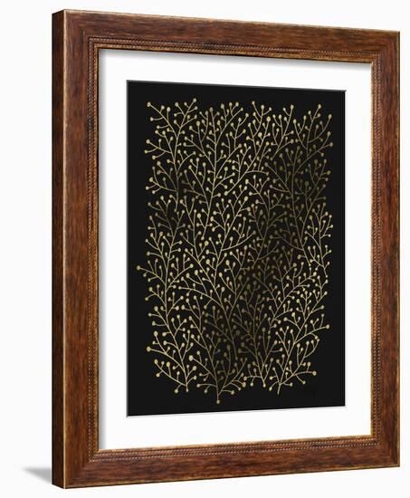 Berry Branches in Black and Gold-Cat Coquillette-Framed Art Print