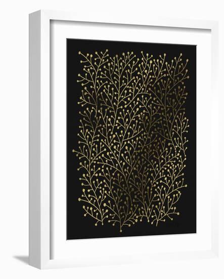 Berry Branches in Black and Gold-Cat Coquillette-Framed Art Print