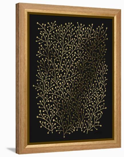 Berry Branches in Black and Gold-Cat Coquillette-Framed Stretched Canvas