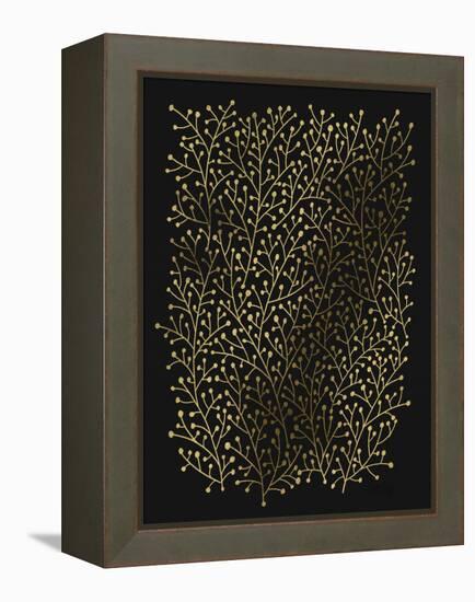 Berry Branches in Black and Gold-Cat Coquillette-Framed Stretched Canvas