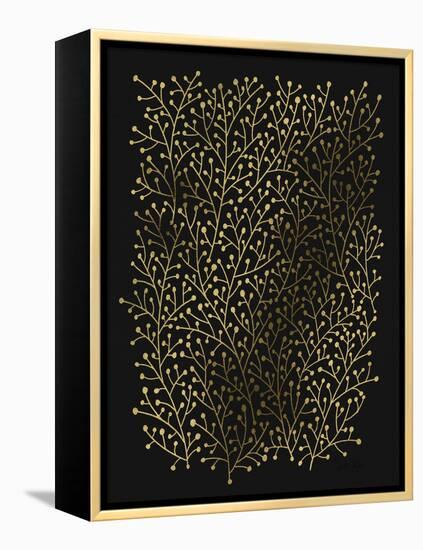 Berry Branches in Black and Gold-Cat Coquillette-Framed Stretched Canvas