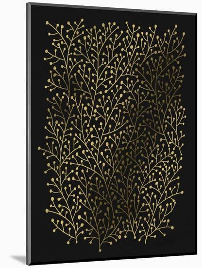 Berry Branches in Black and Gold-Cat Coquillette-Mounted Art Print