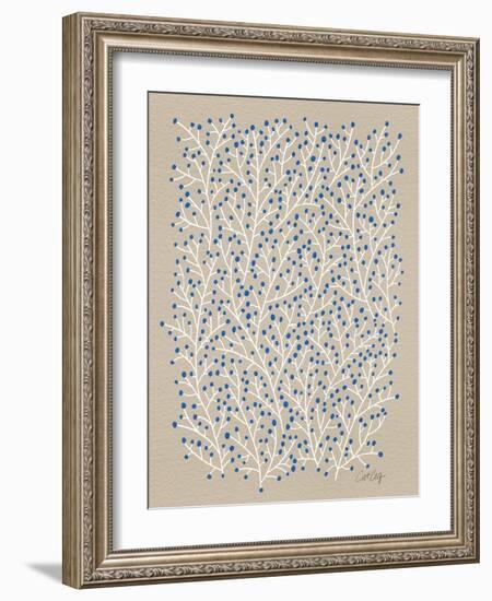 Berry Branches in Blue and Tan-Cat Coquillette-Framed Art Print