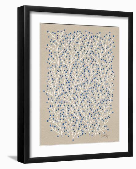 Berry Branches in Blue and Tan-Cat Coquillette-Framed Art Print