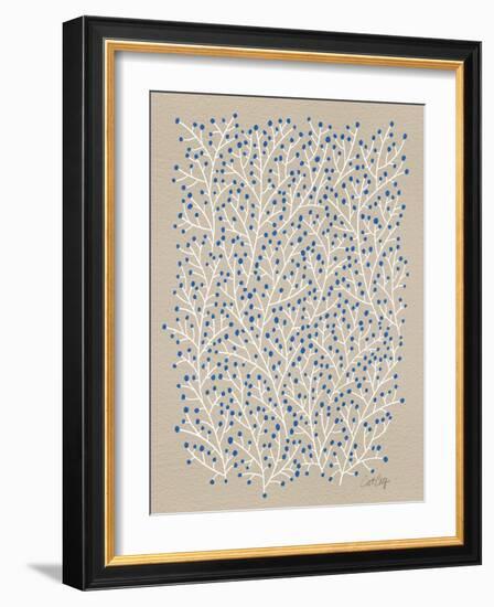 Berry Branches in Blue and Tan-Cat Coquillette-Framed Art Print