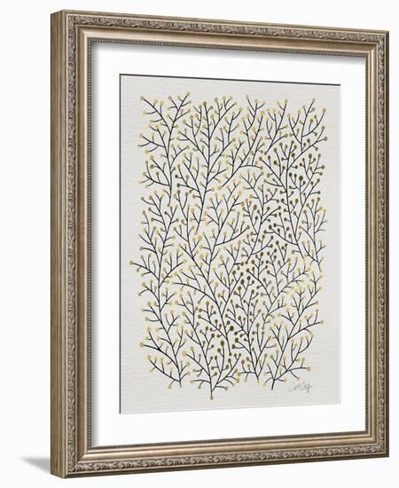 Berry Branches in Gold and Black-Cat Coquillette-Framed Art Print