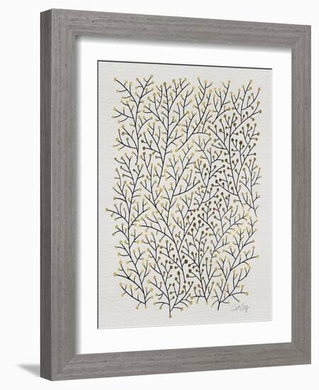 Berry Branches in Gold and Black-Cat Coquillette-Framed Art Print