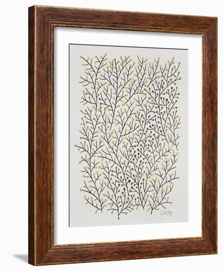 Berry Branches in Gold and Black-Cat Coquillette-Framed Art Print