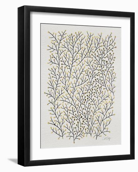 Berry Branches in Gold and Black-Cat Coquillette-Framed Art Print