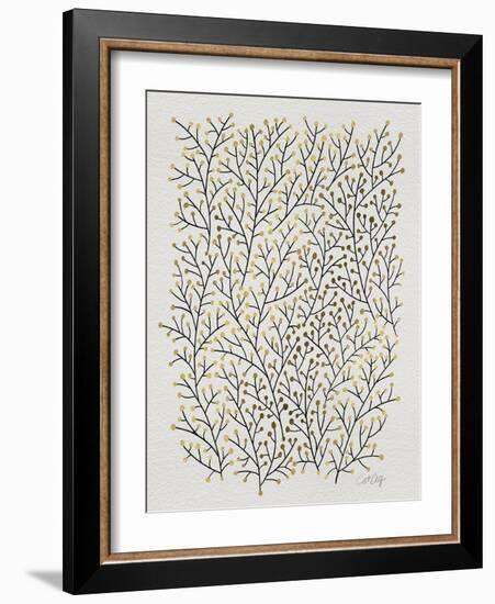 Berry Branches in Gold and Black-Cat Coquillette-Framed Art Print