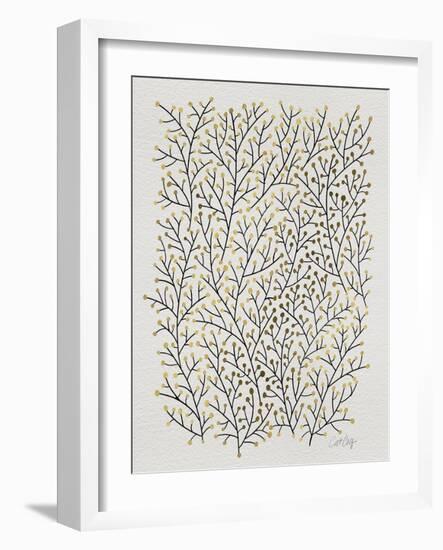 Berry Branches in Gold and Black-Cat Coquillette-Framed Art Print