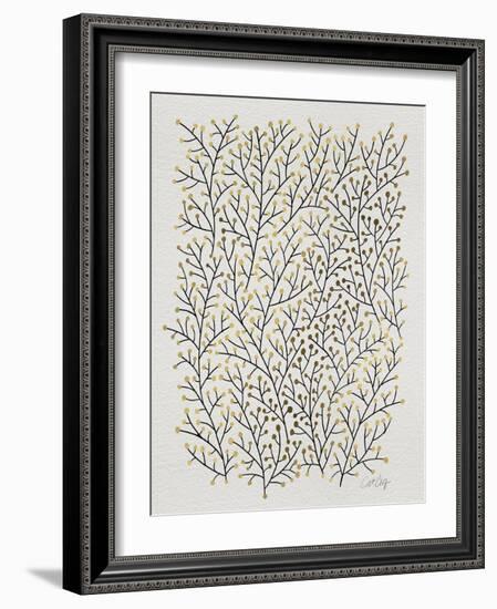 Berry Branches in Gold and Black-Cat Coquillette-Framed Art Print