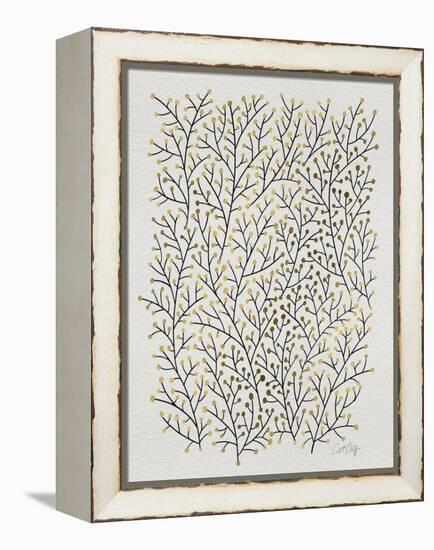 Berry Branches in Gold and Black-Cat Coquillette-Framed Stretched Canvas