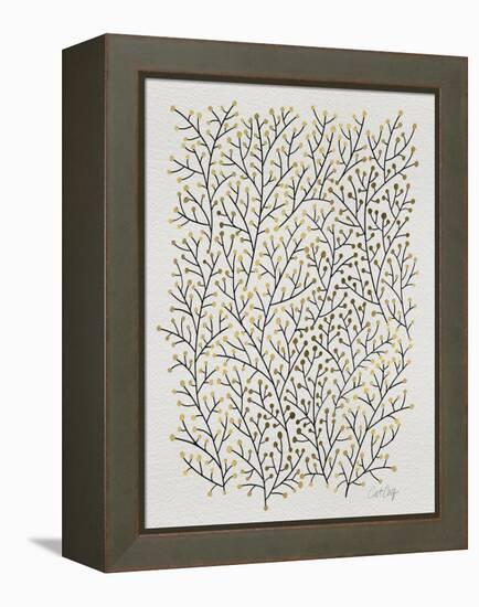 Berry Branches in Gold and Black-Cat Coquillette-Framed Stretched Canvas