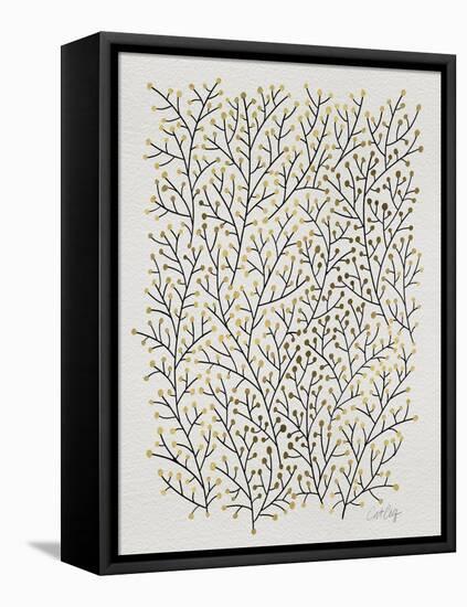 Berry Branches in Gold and Black-Cat Coquillette-Framed Stretched Canvas