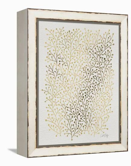 Berry Branches in Gold-Cat Coquillette-Framed Stretched Canvas