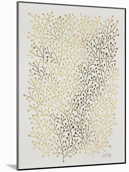 Berry Branches in Gold-Cat Coquillette-Mounted Art Print