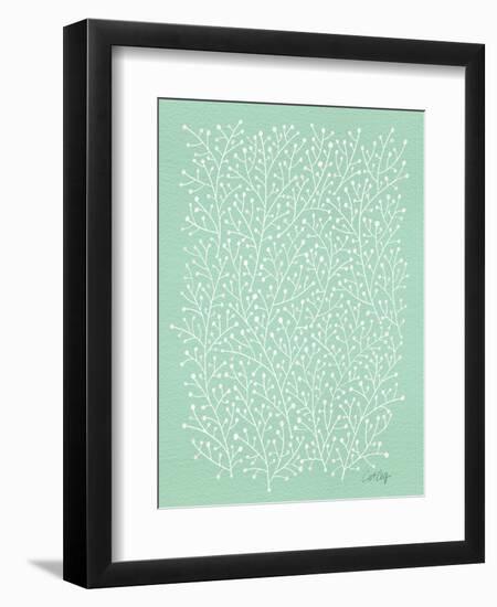 Berry Branches in Mint-Cat Coquillette-Framed Art Print