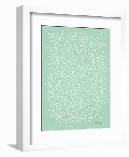 Berry Branches in Mint-Cat Coquillette-Framed Art Print