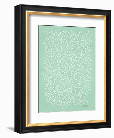 Berry Branches in Mint-Cat Coquillette-Framed Art Print