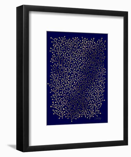 Berry Branches in Navy and Gold-Cat Coquillette-Framed Premium Giclee Print