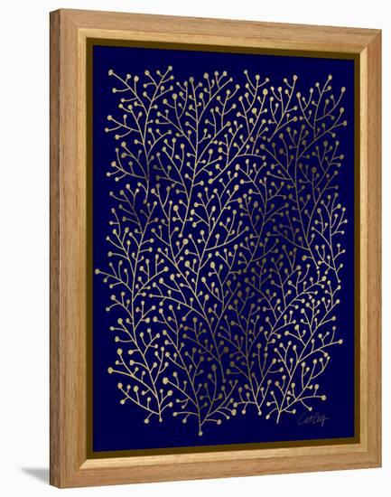 Berry Branches in Navy and Gold-Cat Coquillette-Framed Premier Image Canvas