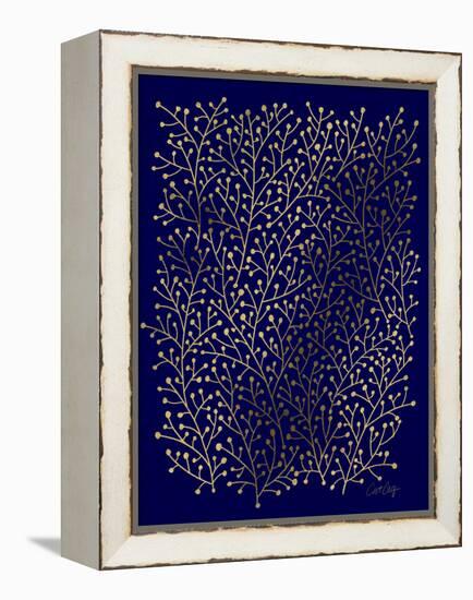 Berry Branches in Navy and Gold-Cat Coquillette-Framed Premier Image Canvas