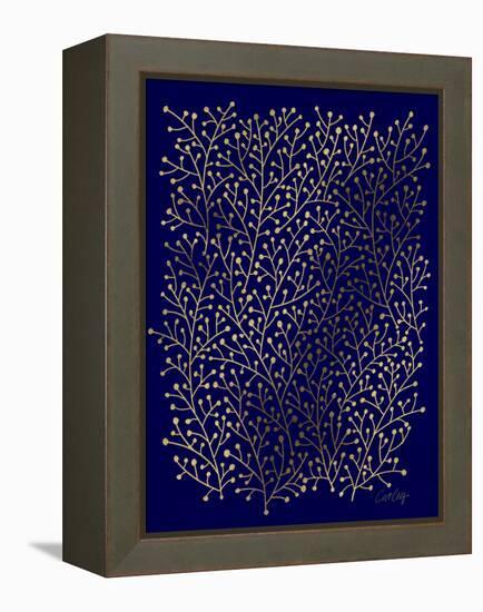 Berry Branches in Navy and Gold-Cat Coquillette-Framed Premier Image Canvas