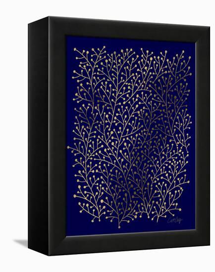 Berry Branches in Navy and Gold-Cat Coquillette-Framed Premier Image Canvas