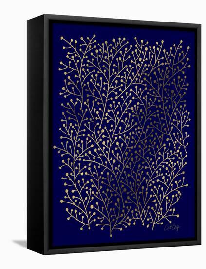 Berry Branches in Navy and Gold-Cat Coquillette-Framed Premier Image Canvas