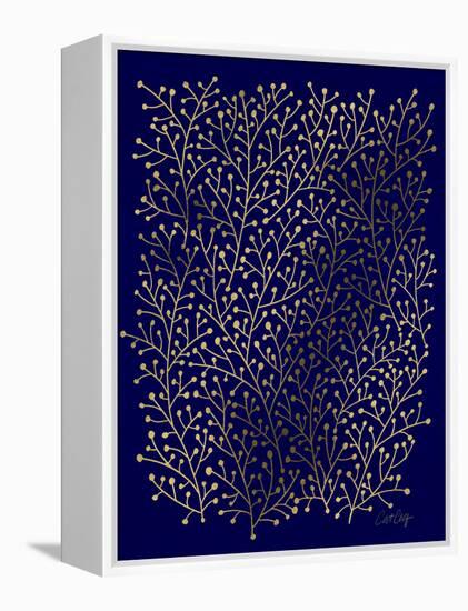 Berry Branches in Navy and Gold-Cat Coquillette-Framed Premier Image Canvas