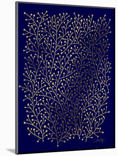 Berry Branches in Navy and Gold-Cat Coquillette-Mounted Giclee Print