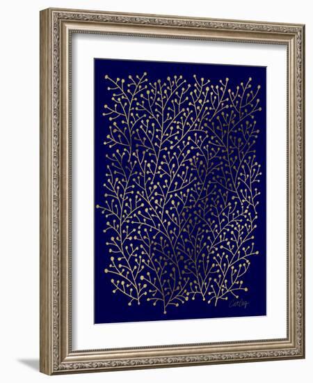 Berry Branches in Navy and Gold-Cat Coquillette-Framed Giclee Print