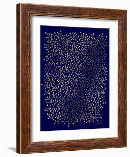 Berry Branches in Navy and Gold-Cat Coquillette-Framed Giclee Print