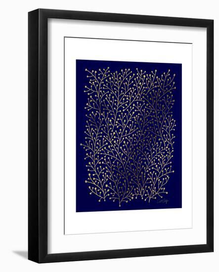Berry Branches in Navy and Gold-Cat Coquillette-Framed Giclee Print