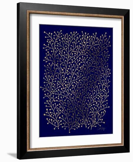 Berry Branches in Navy and Gold-Cat Coquillette-Framed Giclee Print