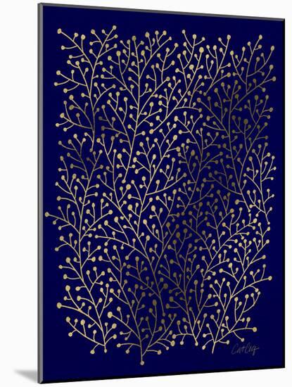 Berry Branches in Navy and Gold-Cat Coquillette-Mounted Giclee Print