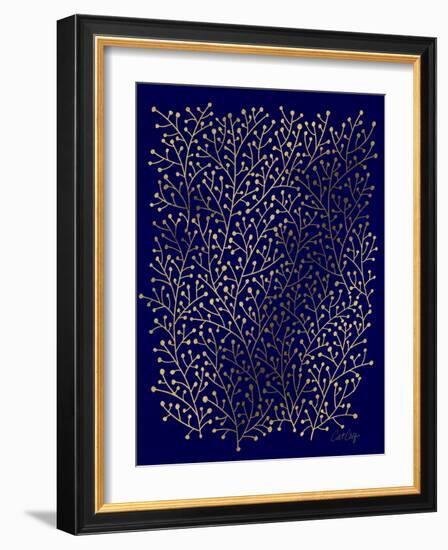 Berry Branches in Navy and Gold-Cat Coquillette-Framed Giclee Print