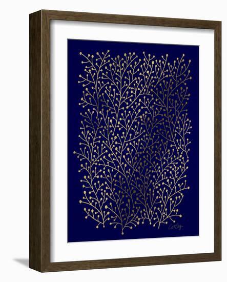 Berry Branches in Navy and Gold-Cat Coquillette-Framed Art Print