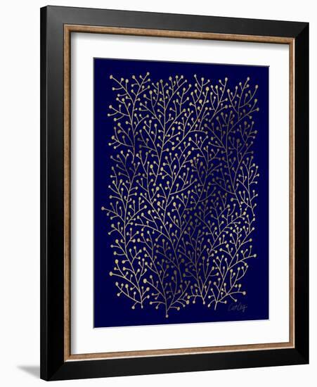 Berry Branches in Navy and Gold-Cat Coquillette-Framed Art Print