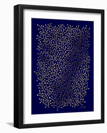 Berry Branches in Navy and Gold-Cat Coquillette-Framed Art Print