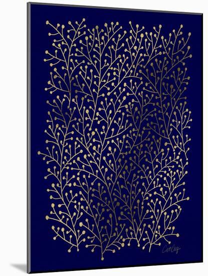 Berry Branches in Navy and Gold-Cat Coquillette-Mounted Art Print