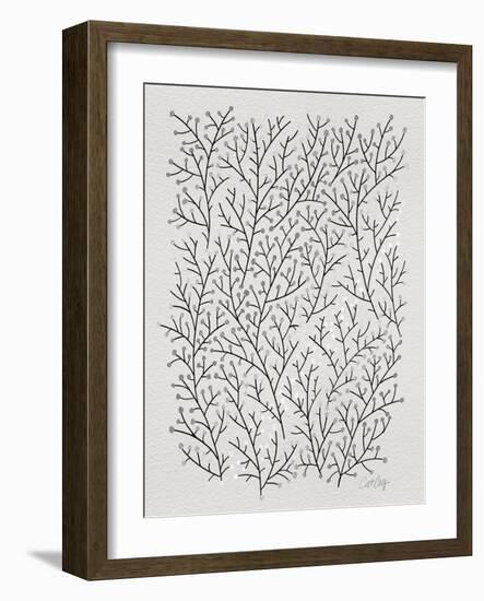 Berry Branches in Silver and Black-Cat Coquillette-Framed Art Print