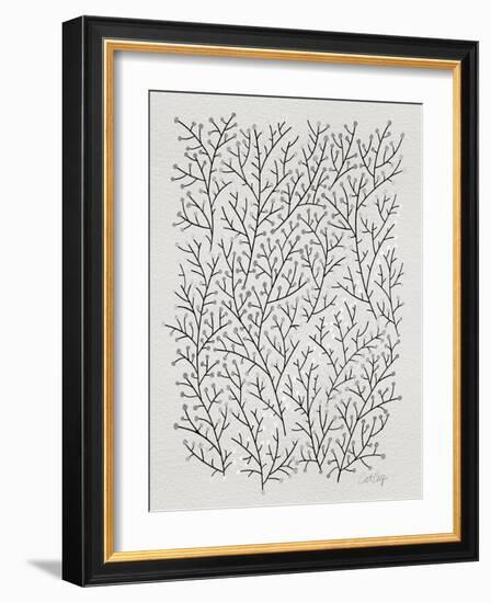 Berry Branches in Silver and Black-Cat Coquillette-Framed Art Print