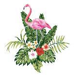 Exotic Birds Pink Flamingo Tropical Palm Leaves and Flowers Jungle Beach Seamless Vector Floral Pat-Berry2046-Framed Art Print