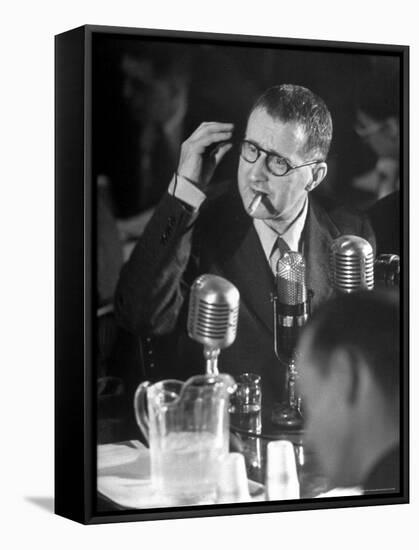 Berthold Brecht Smoking a Cigar During United Nations American Activities Hearing-Martha Holmes-Framed Premier Image Canvas