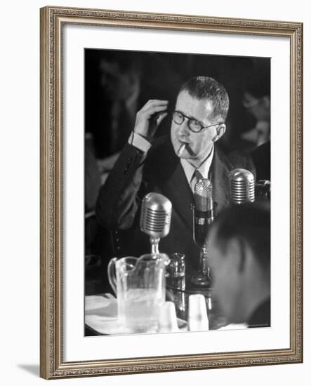 Berthold Brecht Smoking a Cigar During United Nations American Activities Hearing-Martha Holmes-Framed Premium Photographic Print