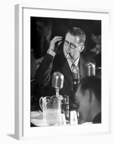 Berthold Brecht Smoking a Cigar During United Nations American Activities Hearing-Martha Holmes-Framed Premium Photographic Print