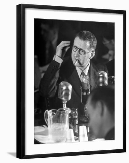 Berthold Brecht Smoking a Cigar During United Nations American Activities Hearing-Martha Holmes-Framed Premium Photographic Print