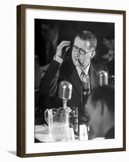 Berthold Brecht Smoking a Cigar During United Nations American Activities Hearing-Martha Holmes-Framed Premium Photographic Print